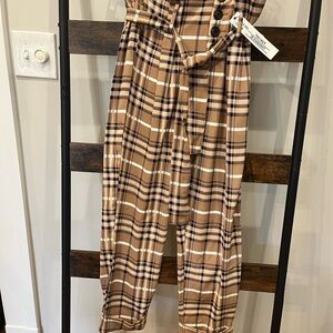 Plaid Women's Jumpsuit in Tan and Black